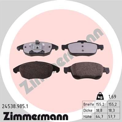 Zimmermann 24538.985.1 - Kit pastiglie freno, Freno a disco autozon.pro