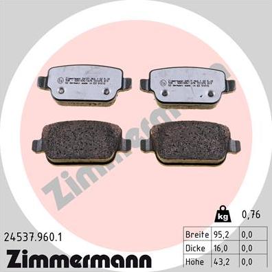 Zimmermann 24537.960.1 - Kit pastiglie freno, Freno a disco autozon.pro