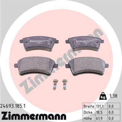 Zimmermann 24693.185.1 - Kit pastiglie freno, Freno a disco autozon.pro