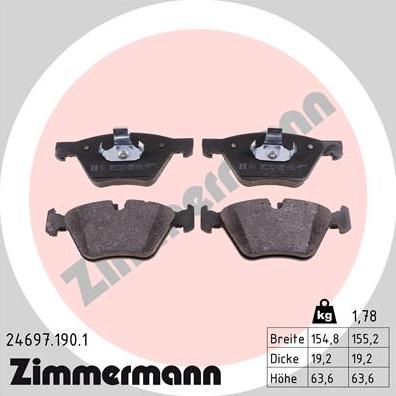 Zimmermann 24697.190.1 - Kit pastiglie freno, Freno a disco autozon.pro