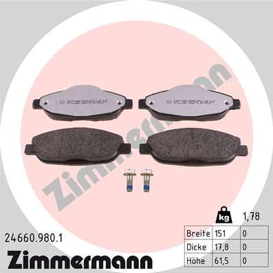 Zimmermann 24660.980.1 - Kit pastiglie freno, Freno a disco autozon.pro