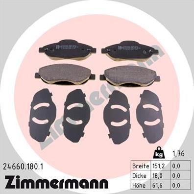 Zimmermann 24660.180.1 - Kit pastiglie freno, Freno a disco autozon.pro