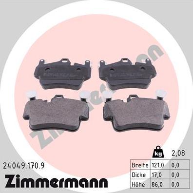 Zimmermann 24049.170.9 - Kit pastiglie freno, Freno a disco autozon.pro