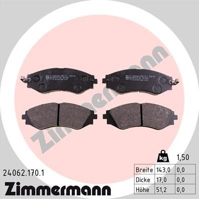 Zimmermann 24062.170.1 - Kit pastiglie freno, Freno a disco autozon.pro