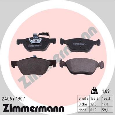 Zimmermann 24067.190.1 - Kit pastiglie freno, Freno a disco autozon.pro