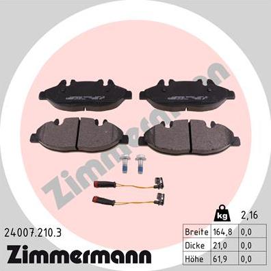 Zimmermann 24007.210.3 - Kit pastiglie freno, Freno a disco autozon.pro