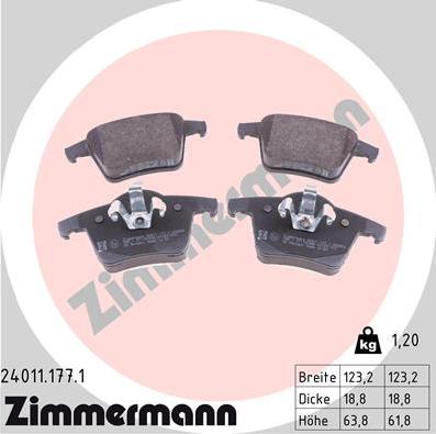 Zimmermann 24011.177.1 - Kit pastiglie freno, Freno a disco autozon.pro