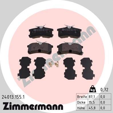 Zimmermann 24013.155.1 - Kit pastiglie freno, Freno a disco autozon.pro