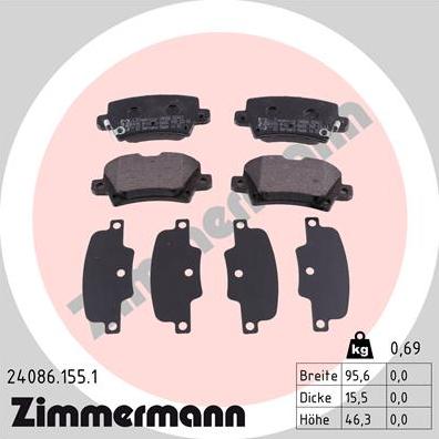 Zimmermann 24086.155.1 - Kit pastiglie freno, Freno a disco autozon.pro