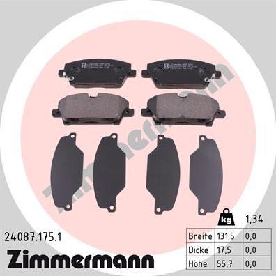 Zimmermann 24087.175.1 - Kit pastiglie freno, Freno a disco autozon.pro