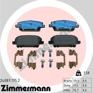 Zimmermann 24087.175.2 - Kit pastiglie freno, Freno a disco autozon.pro