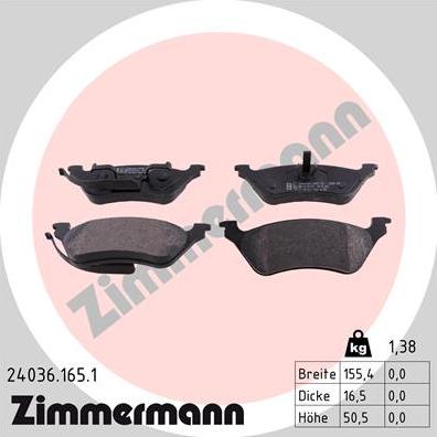 Zimmermann 24036.165.1 - Kit pastiglie freno, Freno a disco autozon.pro