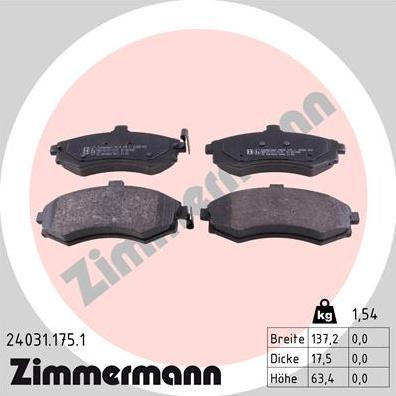 Zimmermann 24031.175.1 - Kit pastiglie freno, Freno a disco autozon.pro