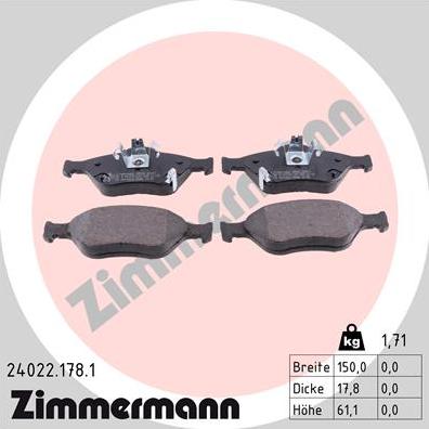 Zimmermann 24022.178.1 - Kit pastiglie freno, Freno a disco autozon.pro