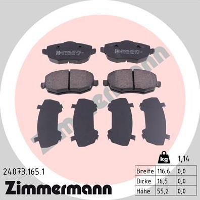 Zimmermann 24073.165.1 - Kit pastiglie freno, Freno a disco autozon.pro