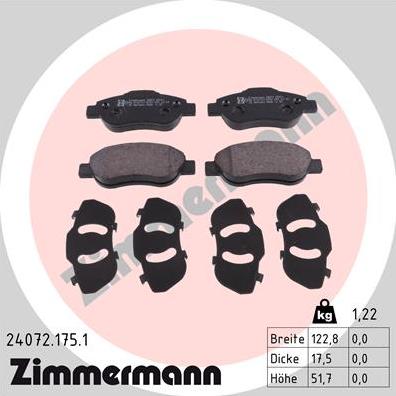 Zimmermann 24072.175.1 - Kit pastiglie freno, Freno a disco autozon.pro