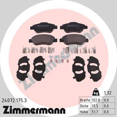 Zimmermann 24072.175.3 - Kit pastiglie freno, Freno a disco autozon.pro