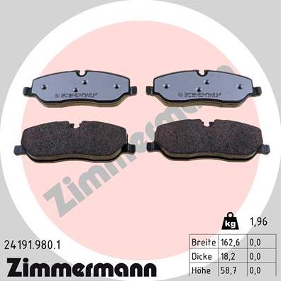 Zimmermann 24191.980.1 - Kit pastiglie freno, Freno a disco autozon.pro