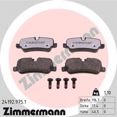 Zimmermann 24192.975.1 - Kit pastiglie freno, Freno a disco autozon.pro