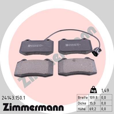 Zimmermann 24143.150.1 - Kit pastiglie freno, Freno a disco autozon.pro