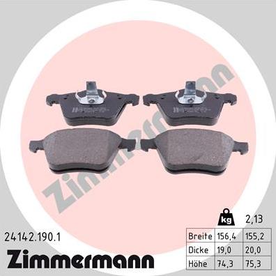 Zimmermann 24142.190.1 - Kit pastiglie freno, Freno a disco autozon.pro