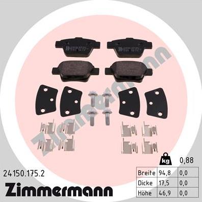 Zimmermann 24150.175.2 - Kit pastiglie freno, Freno a disco autozon.pro