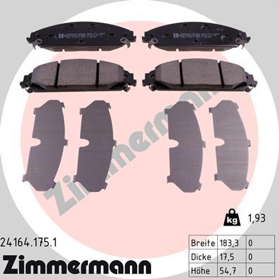 Zimmermann 24164.175.1 - Kit pastiglie freno, Freno a disco autozon.pro