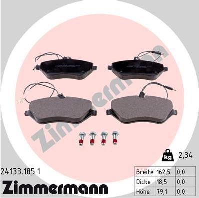 Zimmermann 24133.185.1 - Kit pastiglie freno, Freno a disco autozon.pro