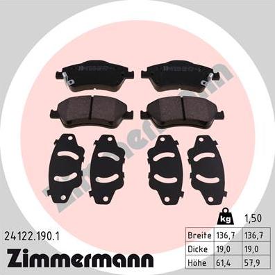 Zimmermann 24122.190.1 - Kit pastiglie freno, Freno a disco autozon.pro