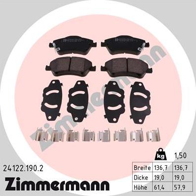 Zimmermann 24122.190.2 - Kit pastiglie freno, Freno a disco autozon.pro