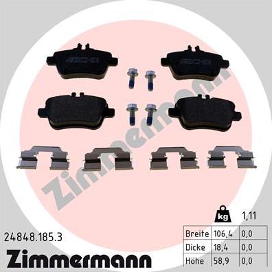 Zimmermann 24848.185.3 - Kit pastiglie freno, Freno a disco autozon.pro