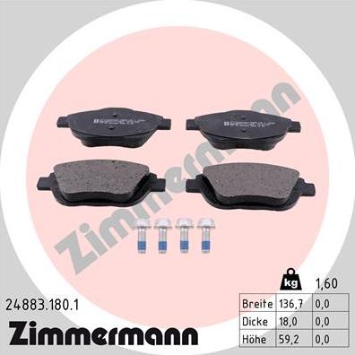 Zimmermann 24883.180.1 - Kit pastiglie freno, Freno a disco autozon.pro