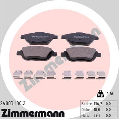 Zimmermann 24883.180.2 - Kit pastiglie freno, Freno a disco autozon.pro