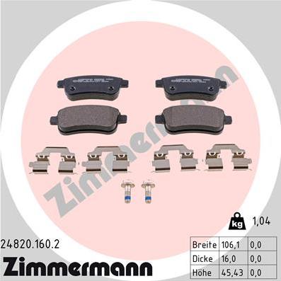 Zimmermann 24820.160.2 - Kit pastiglie freno, Freno a disco autozon.pro