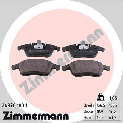 Zimmermann 24870.180.1 - Kit pastiglie freno, Freno a disco autozon.pro