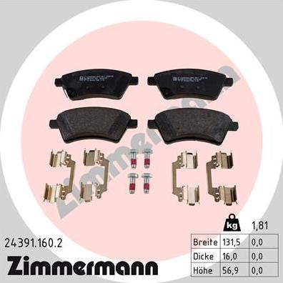 Zimmermann 24391.160.2 - Kit pastiglie freno, Freno a disco autozon.pro