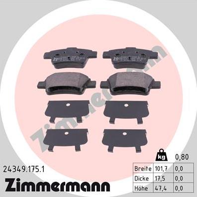 Zimmermann 24349.175.1 - Kit pastiglie freno, Freno a disco autozon.pro