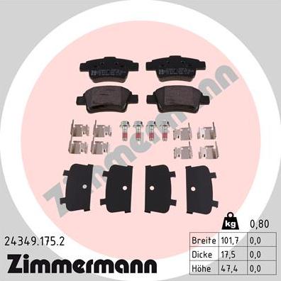 Zimmermann 24349.175.2 - Kit pastiglie freno, Freno a disco autozon.pro