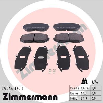 Zimmermann 24346.170.1 - Kit pastiglie freno, Freno a disco autozon.pro