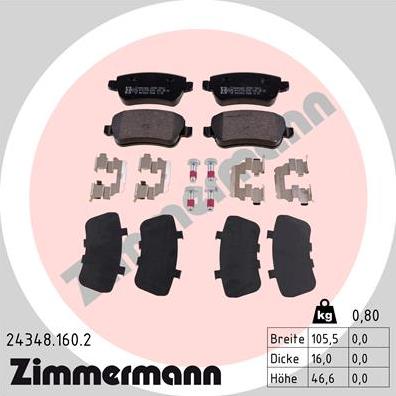 Zimmermann 24348.160.2 - Kit pastiglie freno, Freno a disco autozon.pro