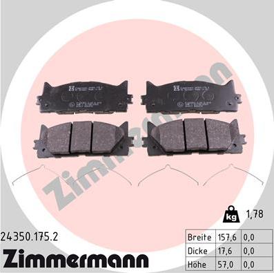 Zimmermann 24350.175.2 - Kit pastiglie freno, Freno a disco autozon.pro