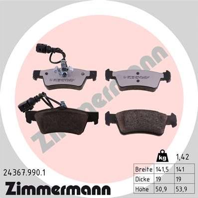 Zimmermann 24367.990.1 - Kit pastiglie freno, Freno a disco autozon.pro