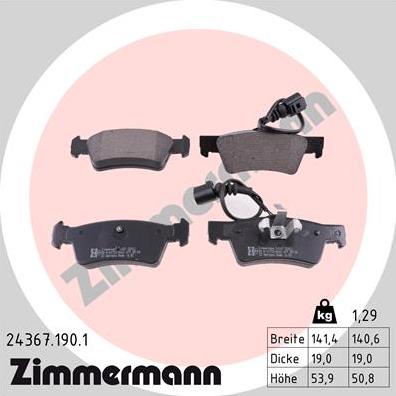 Zimmermann 24367.190.1 - Kit pastiglie freno, Freno a disco autozon.pro