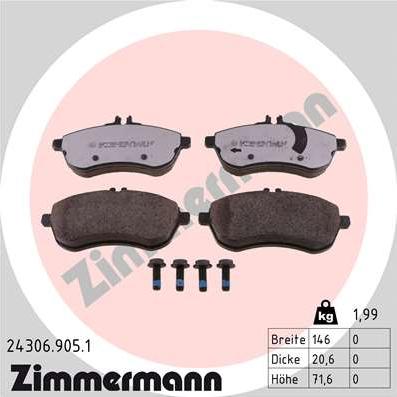 Zimmermann 24306.905.1 - Kit pastiglie freno, Freno a disco autozon.pro