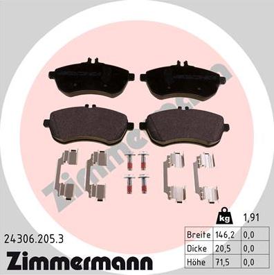 Zimmermann 24306.205.3 - Kit pastiglie freno, Freno a disco autozon.pro