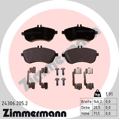 Zimmermann 24306.205.2 - Kit pastiglie freno, Freno a disco autozon.pro