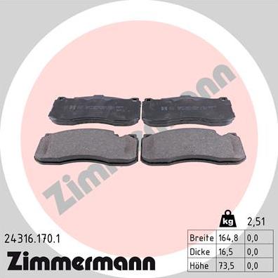 Zimmermann 24316.170.1 - Kit pastiglie freno, Freno a disco autozon.pro