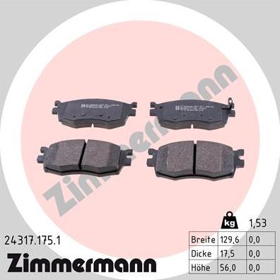 Zimmermann 24317.175.1 - Kit pastiglie freno, Freno a disco autozon.pro