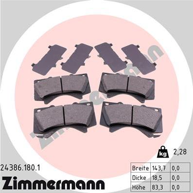 Zimmermann 24386.180.1 - Kit pastiglie freno, Freno a disco autozon.pro