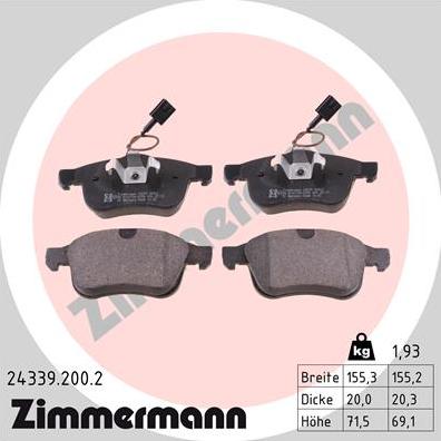 Zimmermann 24339.200.2 - Kit pastiglie freno, Freno a disco autozon.pro